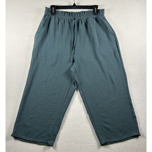 NWT Anyhold Dusty Teal Wide Leg Cropped Pants Large Paperbag Waist Pockets Boho